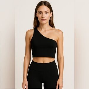 YPB Black One Shoulder Strappy Workout Crop Tank